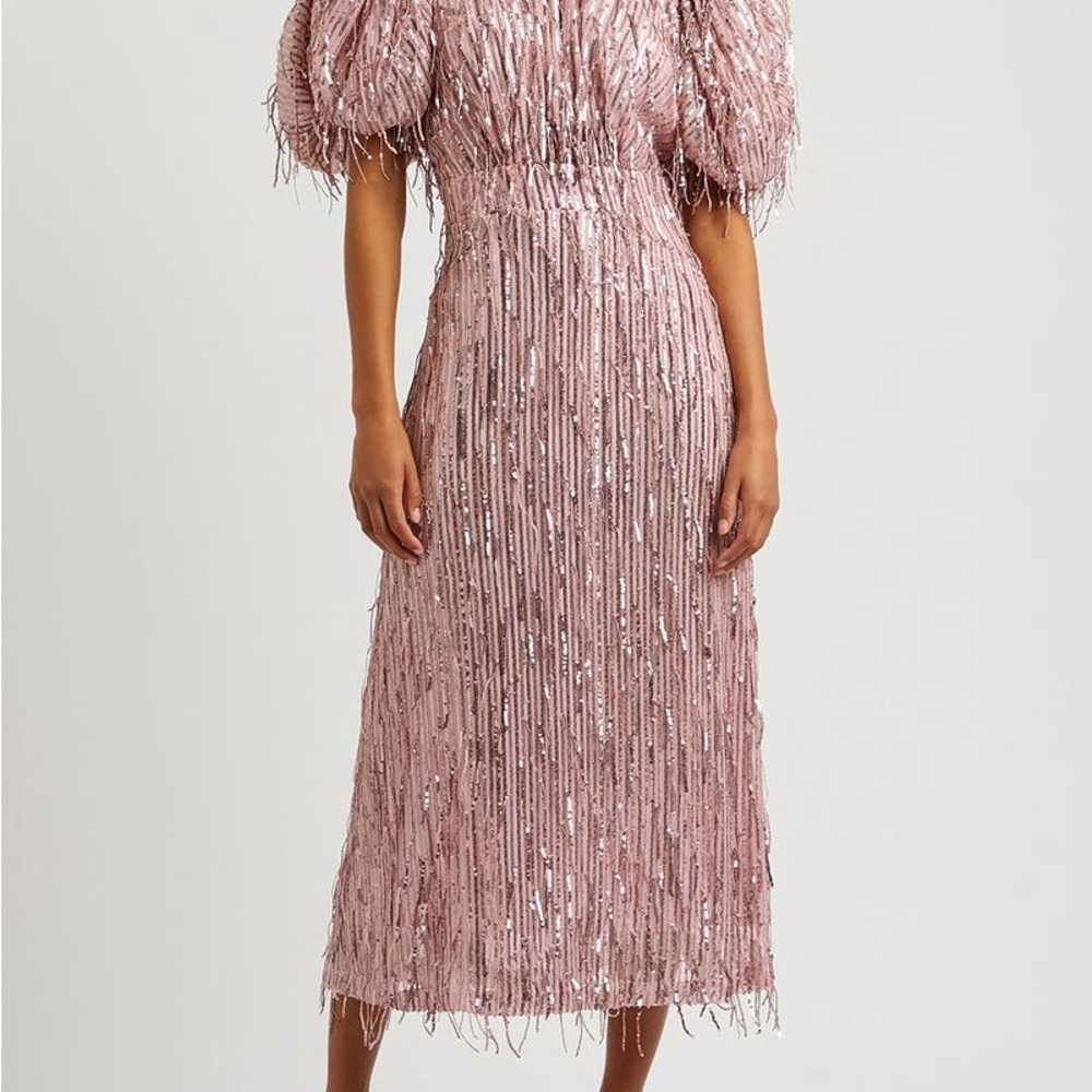 Chic Fringe Midi Dress in Blush